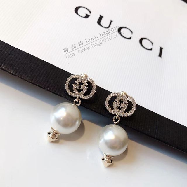 GUCCi飾品 古馳2019秋冬新款 Gucci水鑽字母雙G 珍珠鑲嵌耳釘  zgbq1183